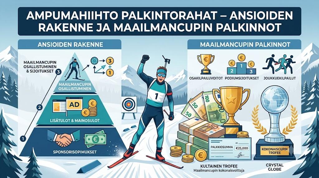 Ampumahiihto palkintorahat – Ansioiden rakenne ja maailmancupin palkinnot